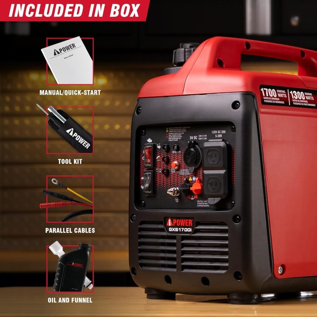 A-iPower 1700W Gas Ultra-light Inverter Generator with CO Sensor, GXS1700i