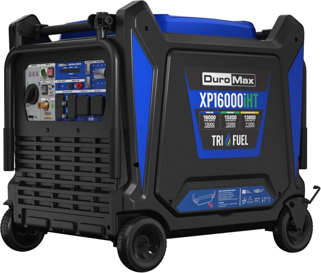 DuroMax XP16000iHT 16,000-Watt Tri Fuel Portable Digital Inverter Generator - Gas, Propane Natural Gas, Remote Electric Start, Whole Home Power Backup, Transfer Switch Ready, RV Emergency Ready DuroMax XP16000iHT 16,000-Watt Tri Fuel Portable Digital Inverter Generator - Gas, Propane Natural Gas, Remote Electric Start, Whole Home Power Backup, Transfer Switch Ready, RV Emergency Ready