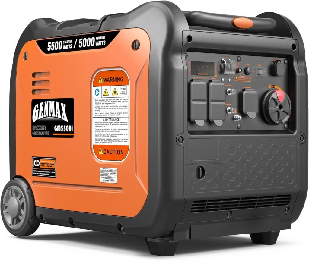 GENMAX Portable Generator, 2000W Ultra Quiet Gas Engine, EPA Compliant, Eco Mode Function, Ultra Light, Suitable for Backup Home and Camping(GM2000i)