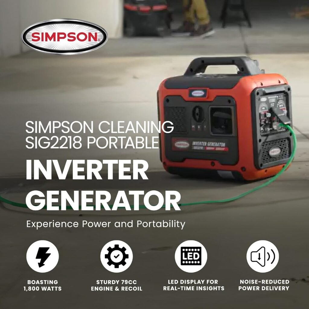 SIMPSON Cleaning SIG2218 Portable Gas Inverter Generator Power Station for Camping, RV, Home Use, Construction, and More, Starting Watts Running Watts