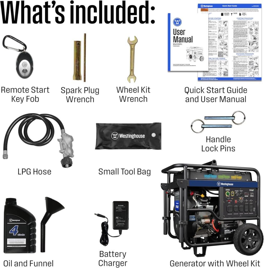 Westinghouse Peak Watt Tri-Fuel Home Backup Portable Generator, Remote Electric Start, Transfer Switch Ready, Gas, Propane, and Natural Gas Powered, CO Sensor Westinghouse Peak Watt Tri-Fuel Home Backup Portable Generator, Remote Electric Start, Transfer Switch Ready, Gas, Propane, and Natural Gas Powered, CO Sensor
